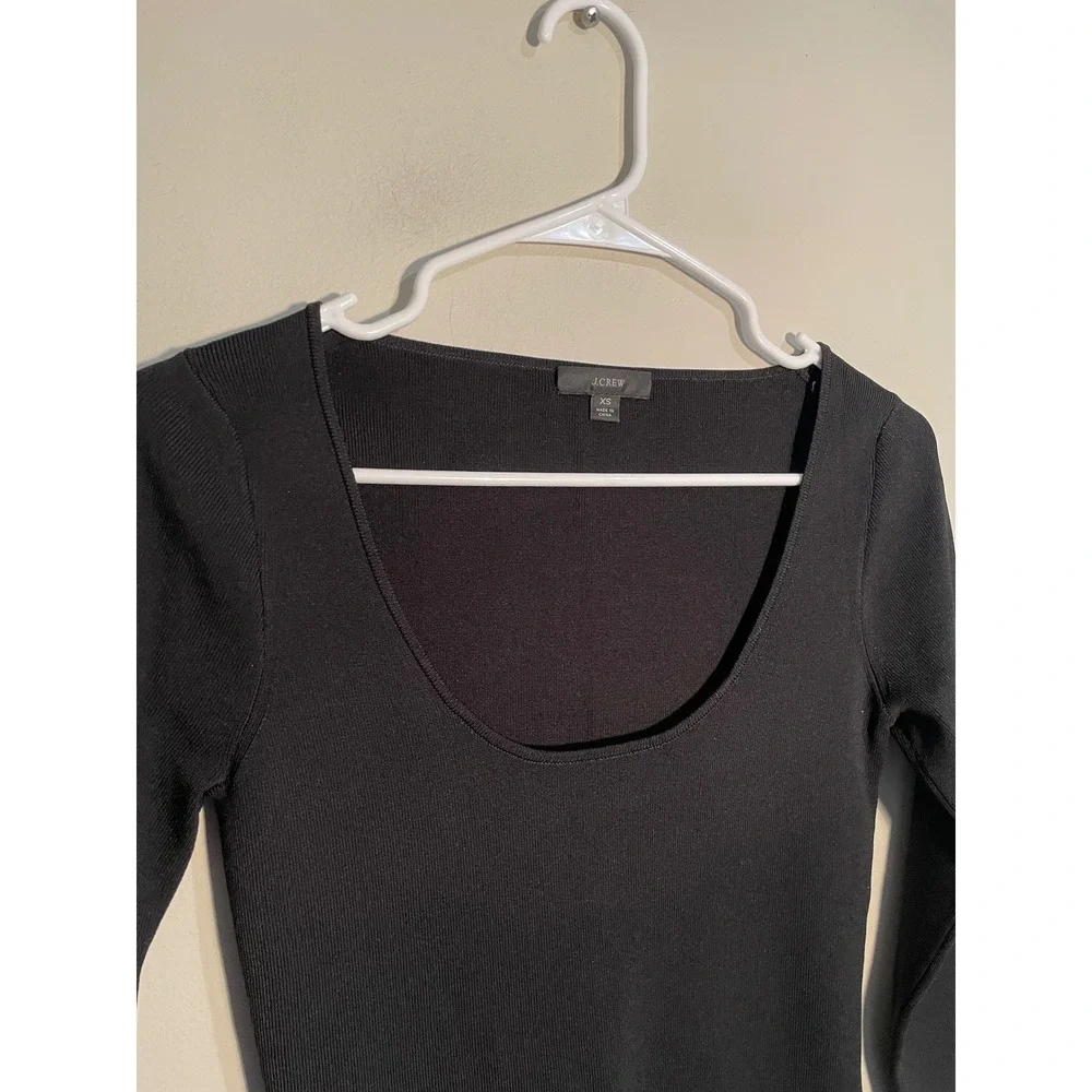 J.Crew Black Scoop Neck‎ Bodycon Long Sleeve Midi Dress Size XS